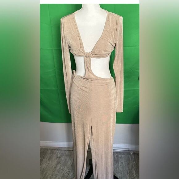 SHEIN SEXY Cut Out Waist Tan Jumpsuit - Picture 4 of 7